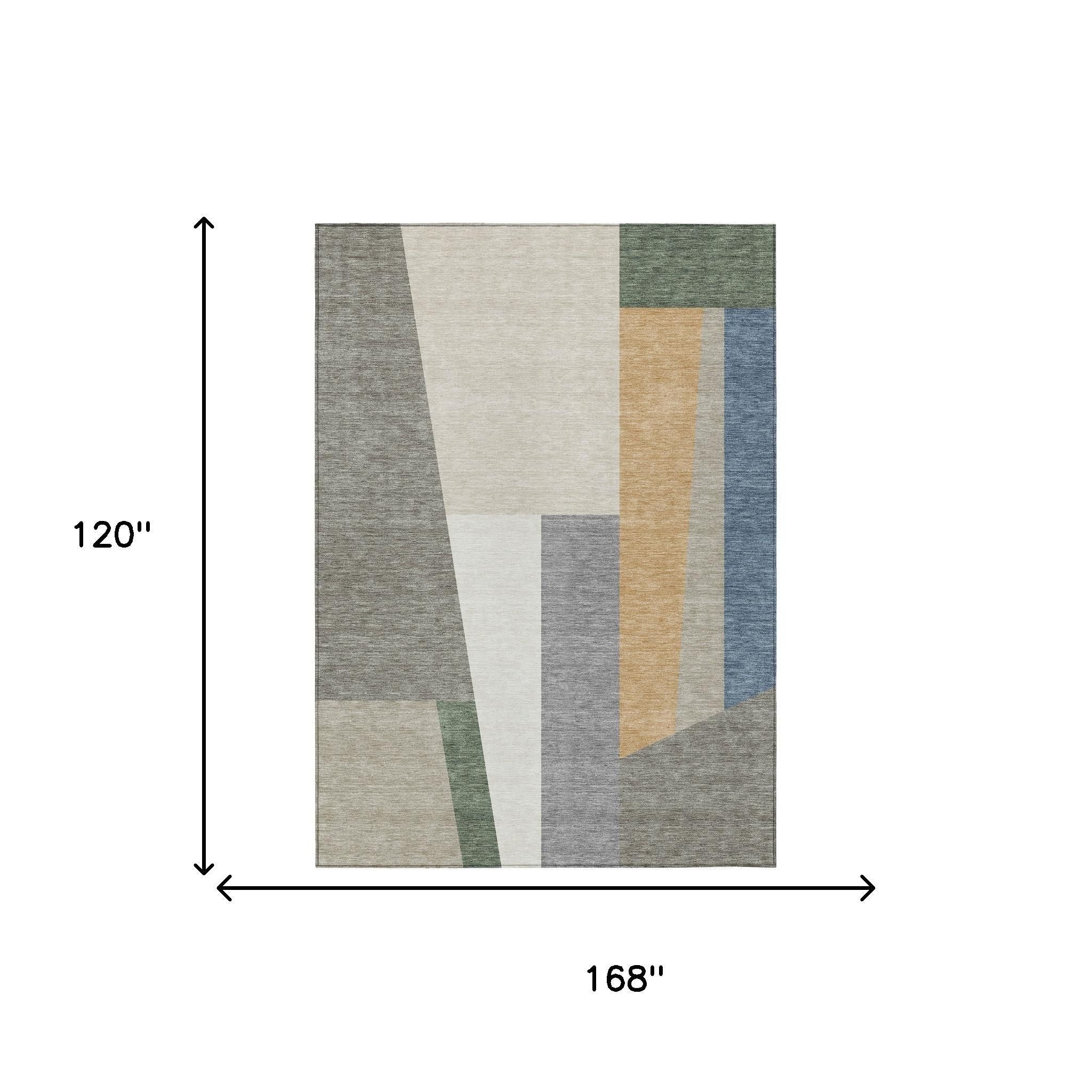 10' X 14' Taupe And Olive Green Geometric Washable Indoor Outdoor Area Rug - Sports & Outdoor