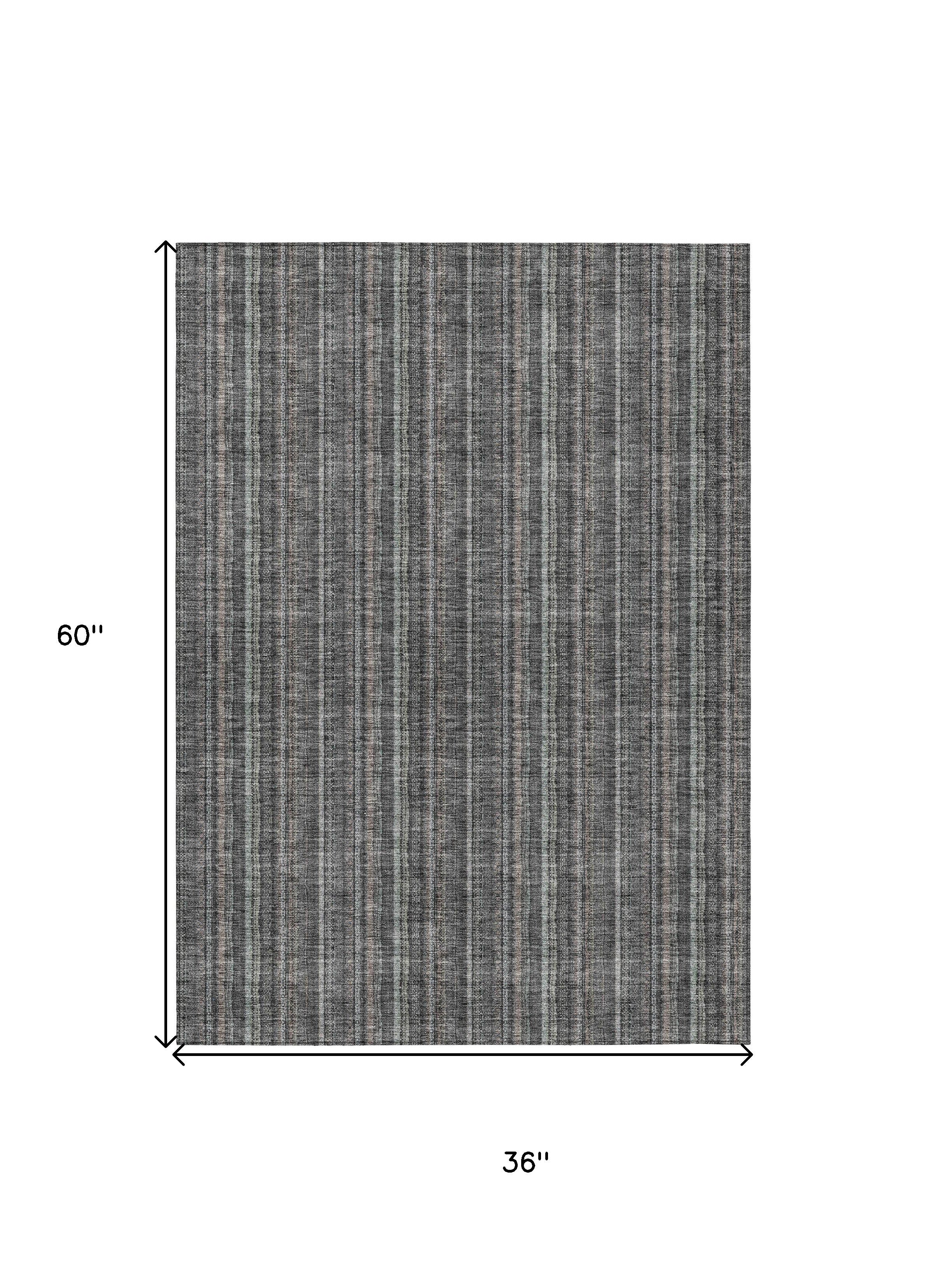 3' X 5' Gray And Silver Striped Washable Indoor Outdoor Area Rug - Sports & Outdoor