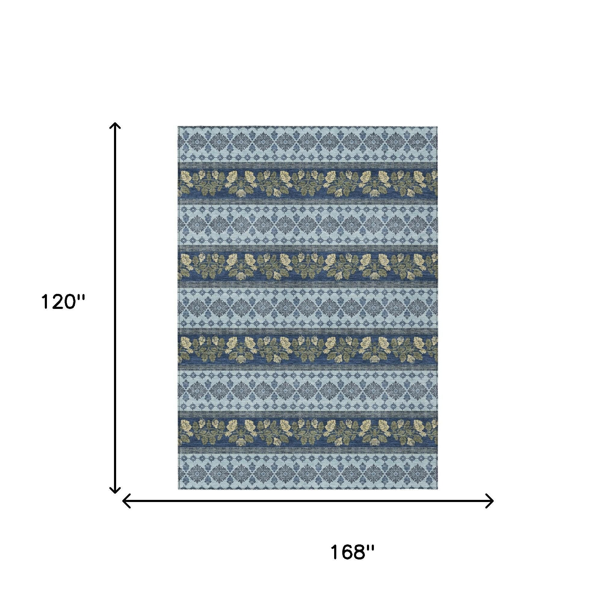 10' X 14' Navy Blue And Sky Blue Striped Washable Indoor Outdoor Area Rug - Sports & Outdoor