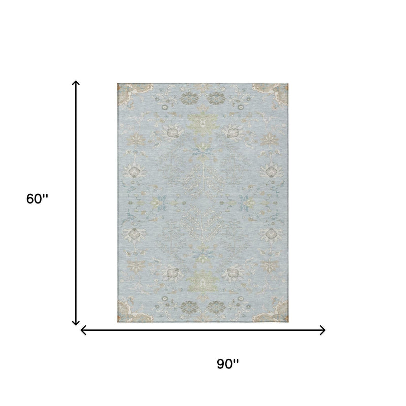 Sky blue area rug dimensions diagram, 90 in wide x 60 in long