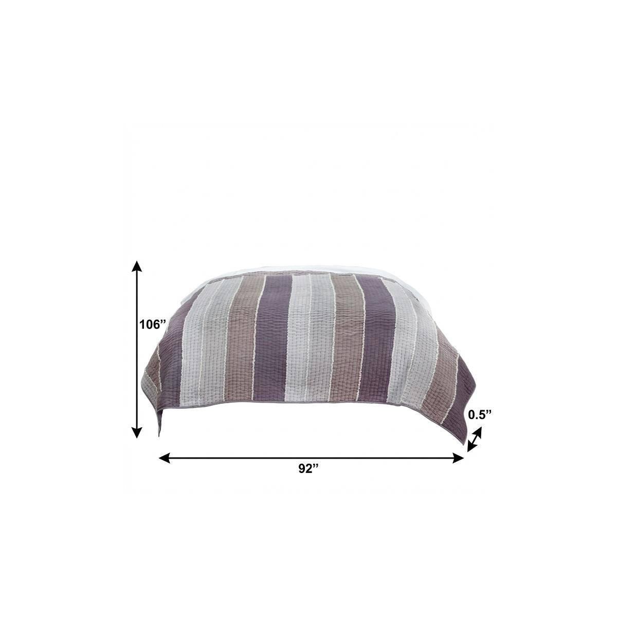 92" X 106" Cream Gray And Pale Purple Striped Cotton Quilt - Bed & Bath