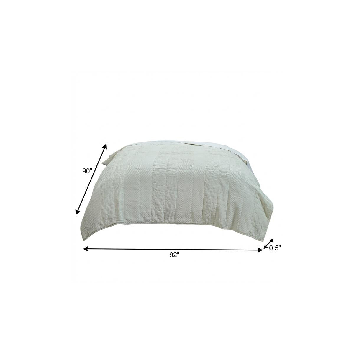 92" X 90" Ivory Striped Cotton Quilt - Bed & Bath