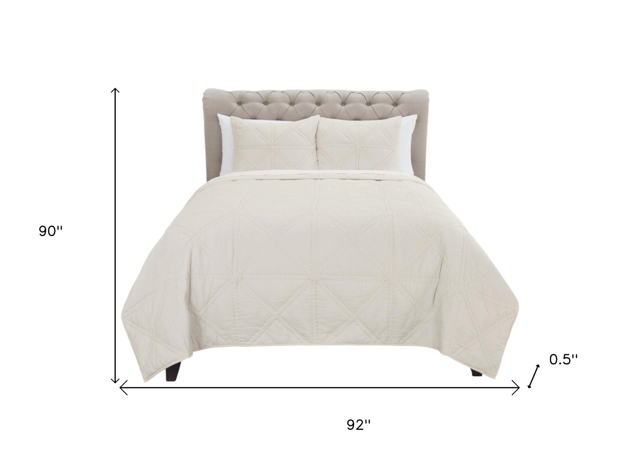 Set of Three Ivory Geometric Queen Quilt - Bed & Bath