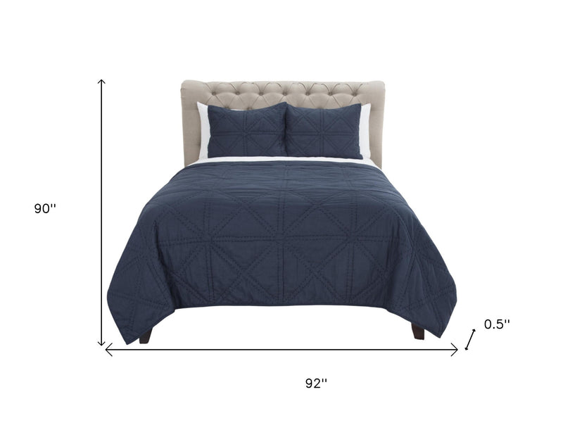 Indigo Geometric Queen Quilt - Bed & Bath