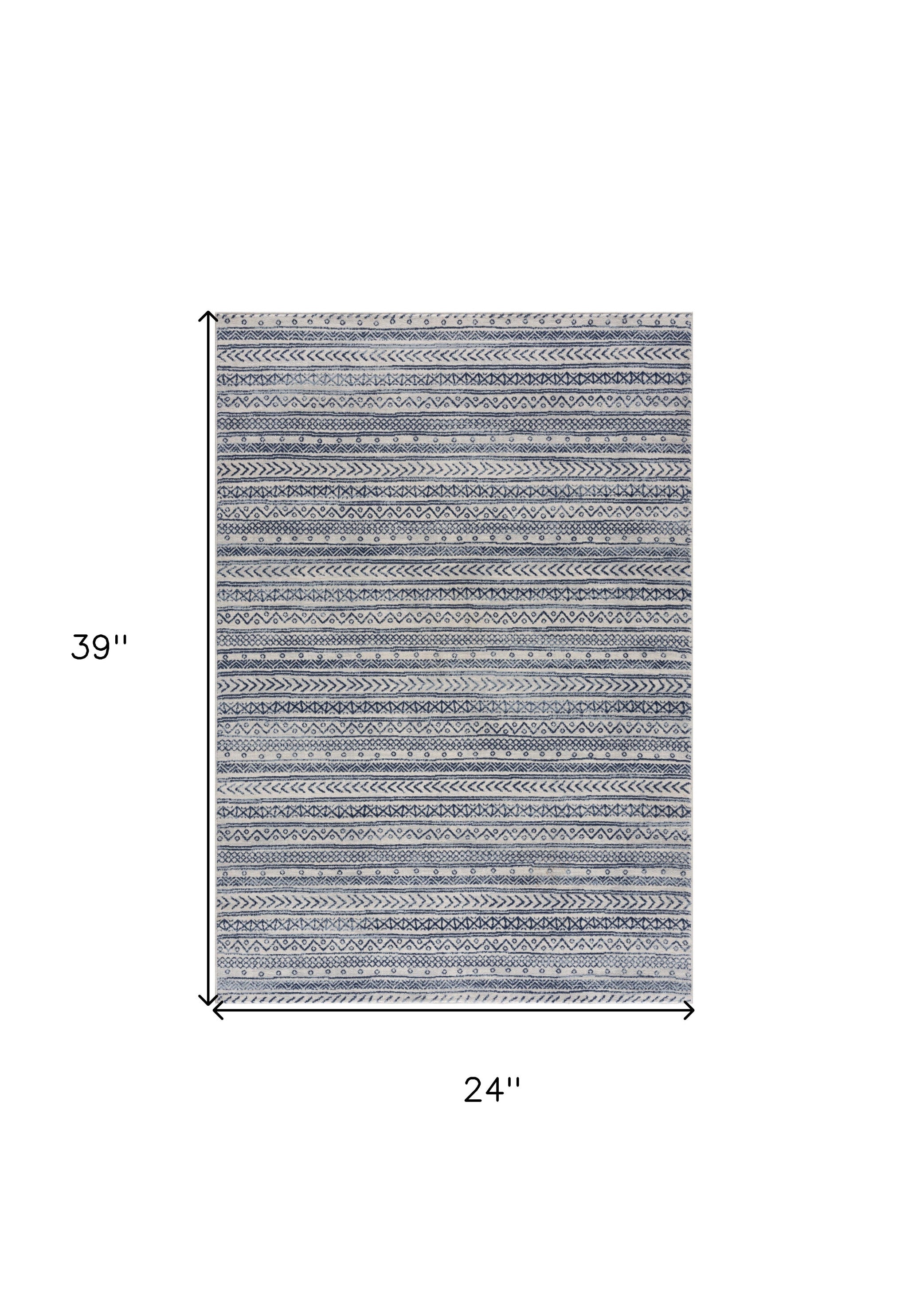 2' X 4' Navy Blue Decorative Stripes Area Rug - Home & Garden