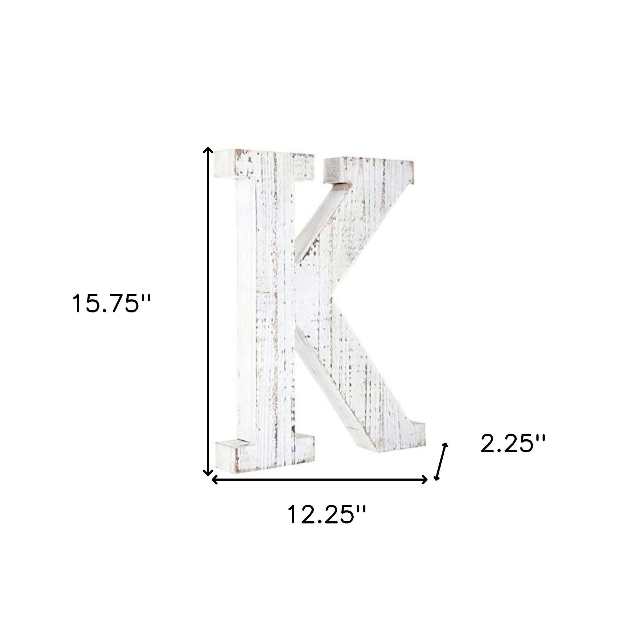 16" White Distressed Wood Letter K Tabletop Sculpture - Home Decor