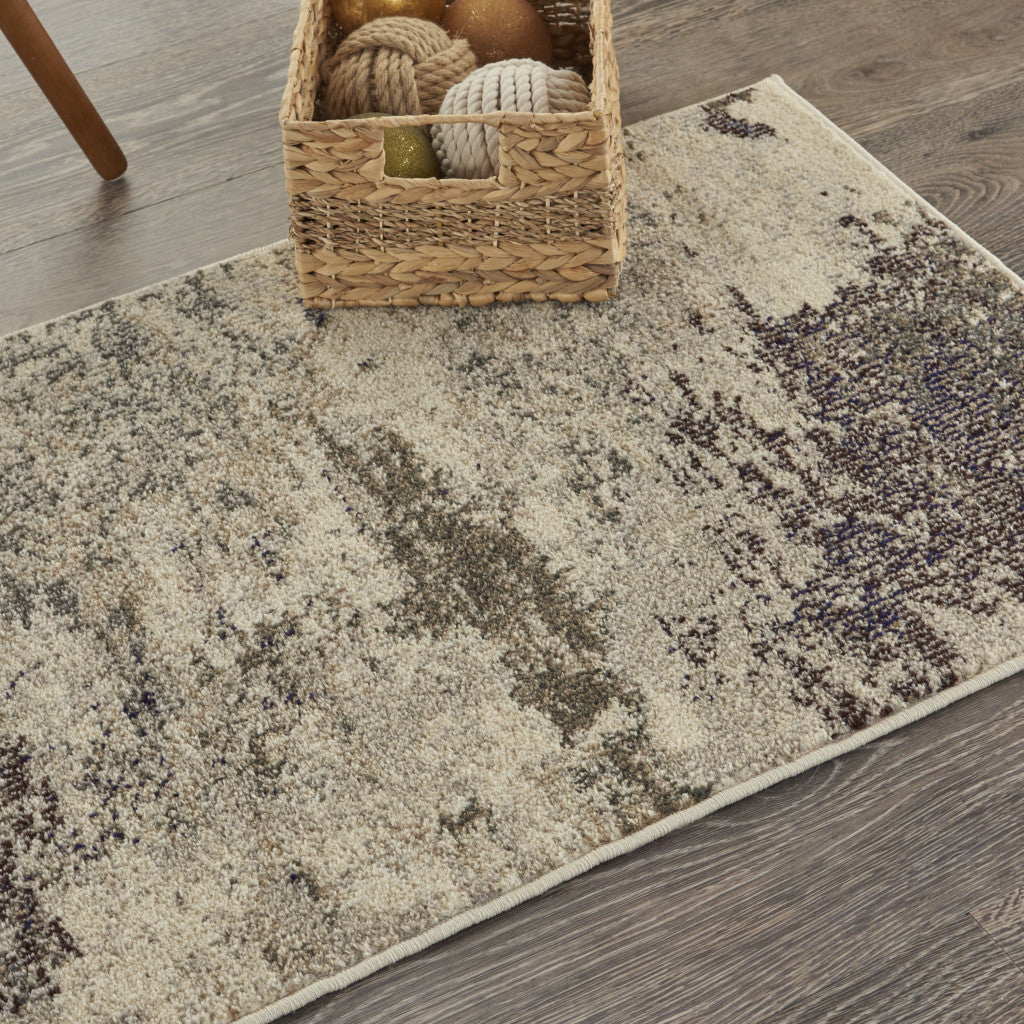 2' X 4' Ivory And Grey Abstract Power Loom Non Skid Area Rug - Home Decor
