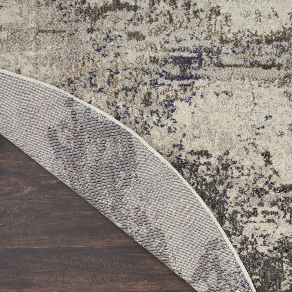 5' X 5' Ivory And Grey Round Abstract Power Loom Non Skid Area Rug - Home Decor