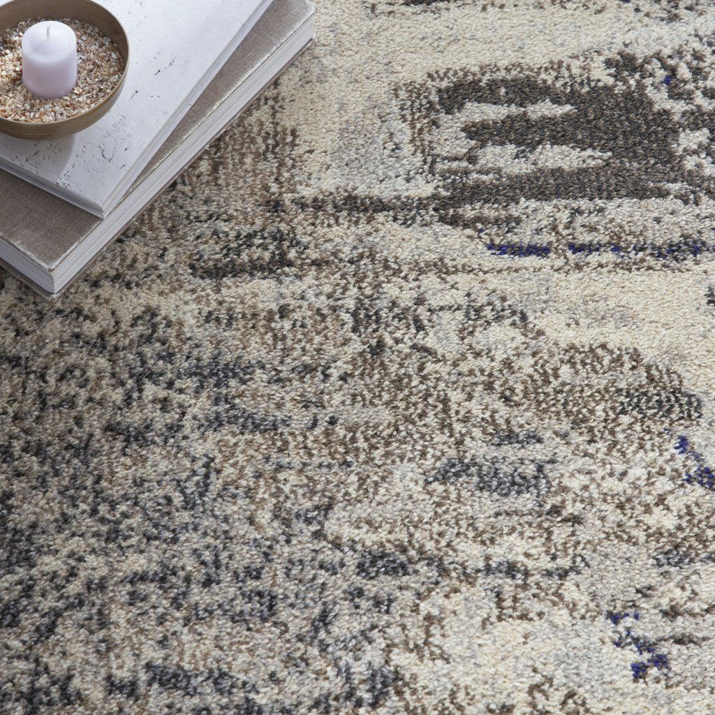 5' X 5' Ivory And Grey Round Abstract Power Loom Non Skid Area Rug - Home Decor
