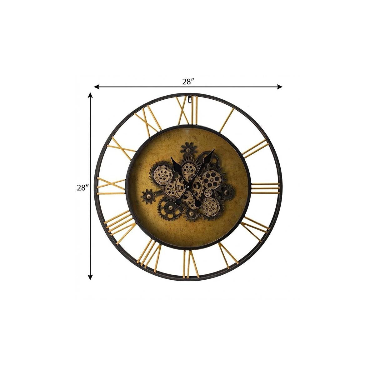 28" Circle Copper Metal and Glass Analog Exposed Gear Wall Clock - Home Decor