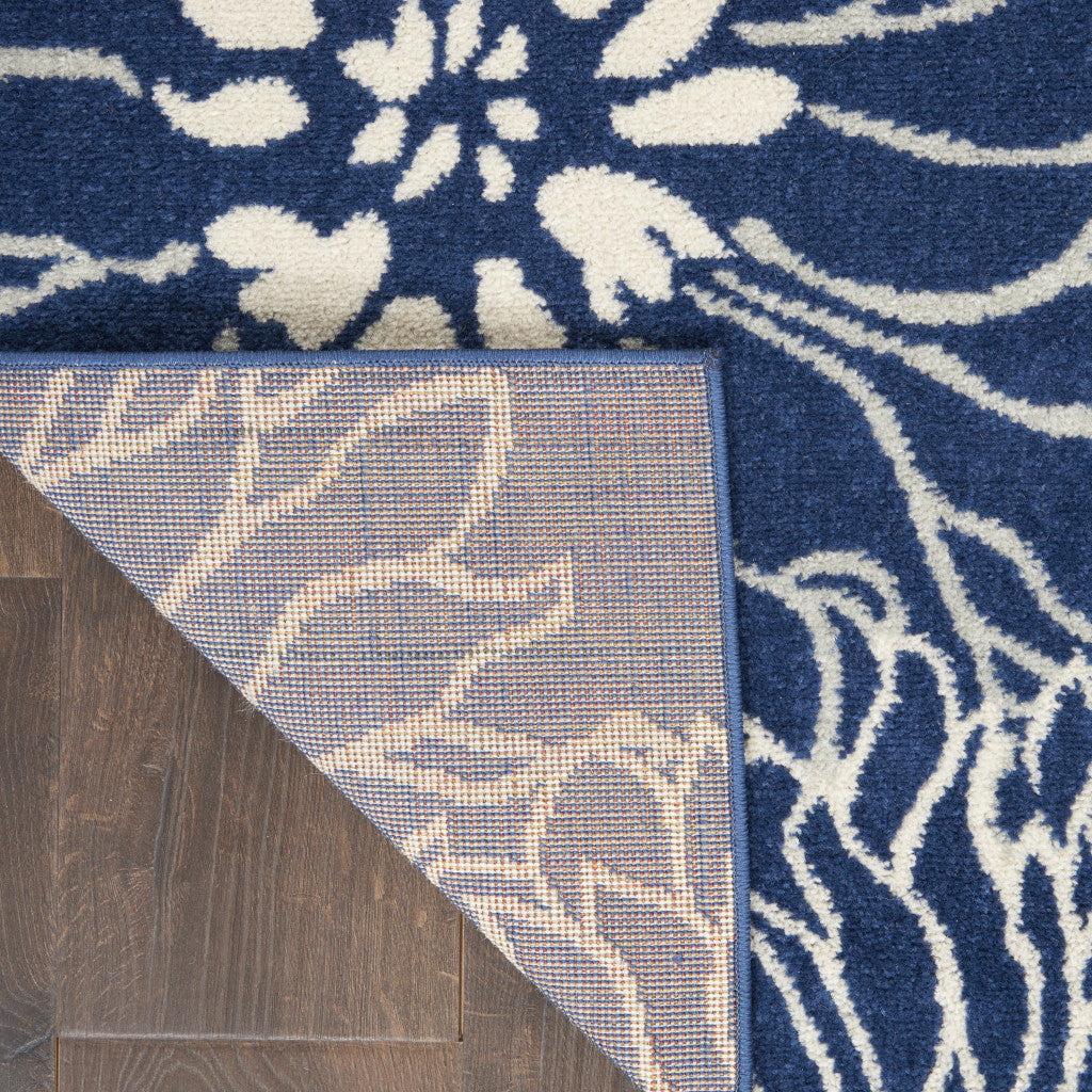 10' Navy Blue Floral Power Loom Runner Rug - Home & Garden