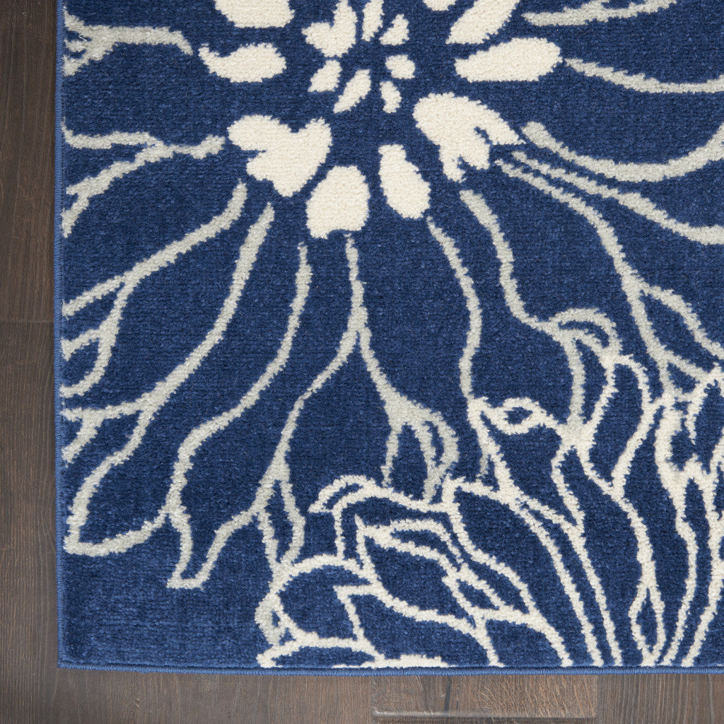 10' Navy Blue Floral Power Loom Runner Rug - Home & Garden