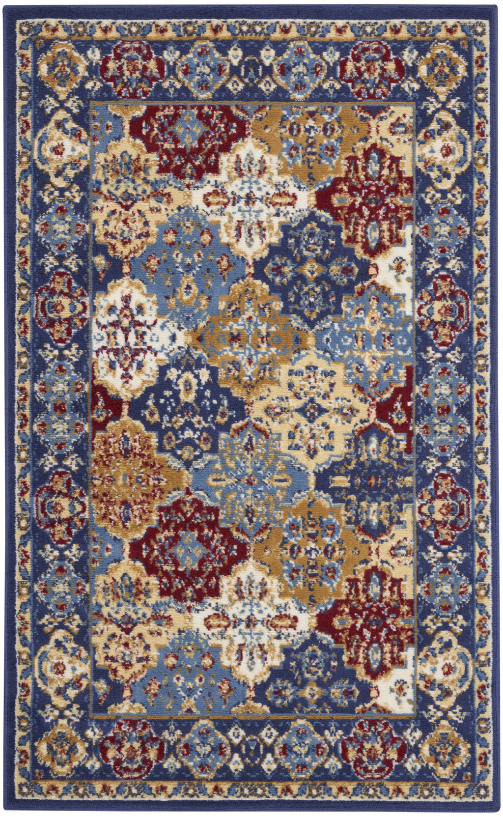 3' X 5' Red Blue and Light Brown Ogee Distressed Non Skid Area Rug - Home & Garden