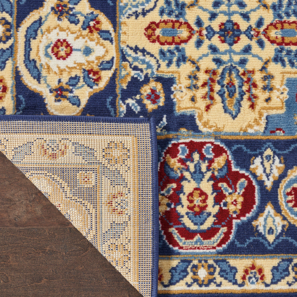 2' X 4' Red Blue And Light Brown Ogee Distressed Area Rug - Home & Garden