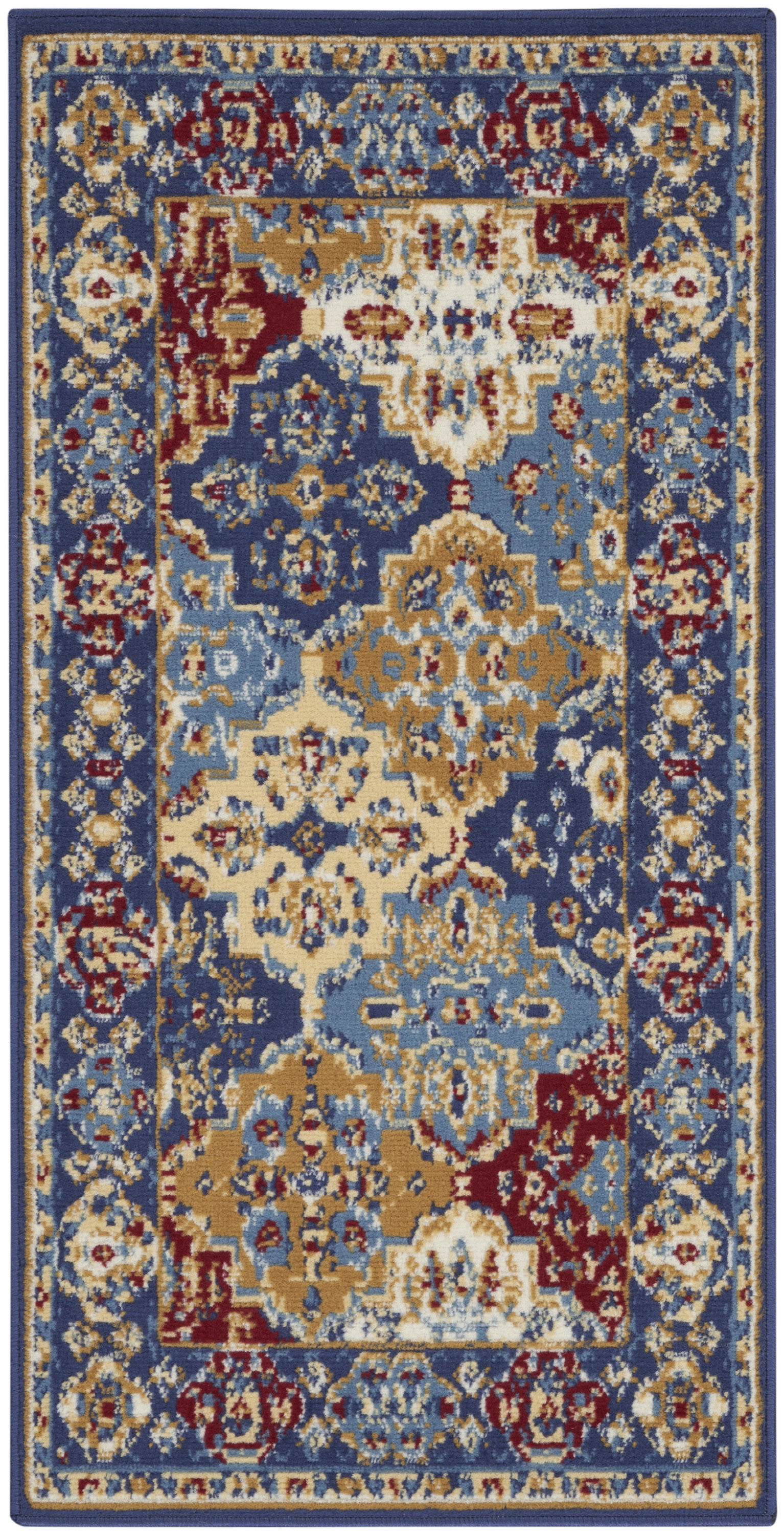 2' X 4' Red Blue And Light Brown Ogee Distressed Area Rug - Home & Garden
