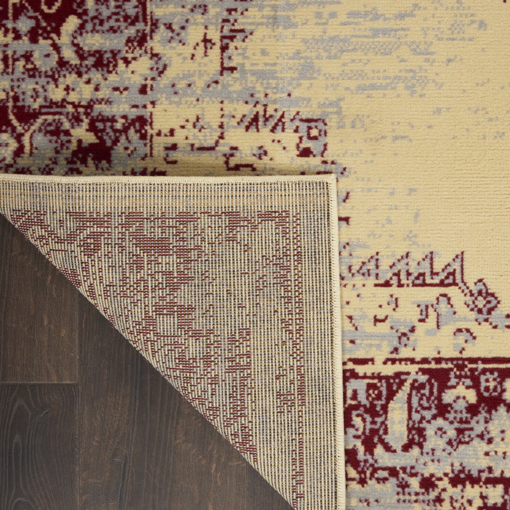 3' X 5' Cream Gray and Red Medallion Distressed Non Skid Area Rug - Home & Garden