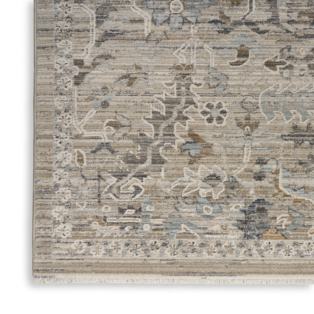 5' X 8' Ivory Black And Taupe Oriental Distressed Area Rug With Fringe - Home & Garden