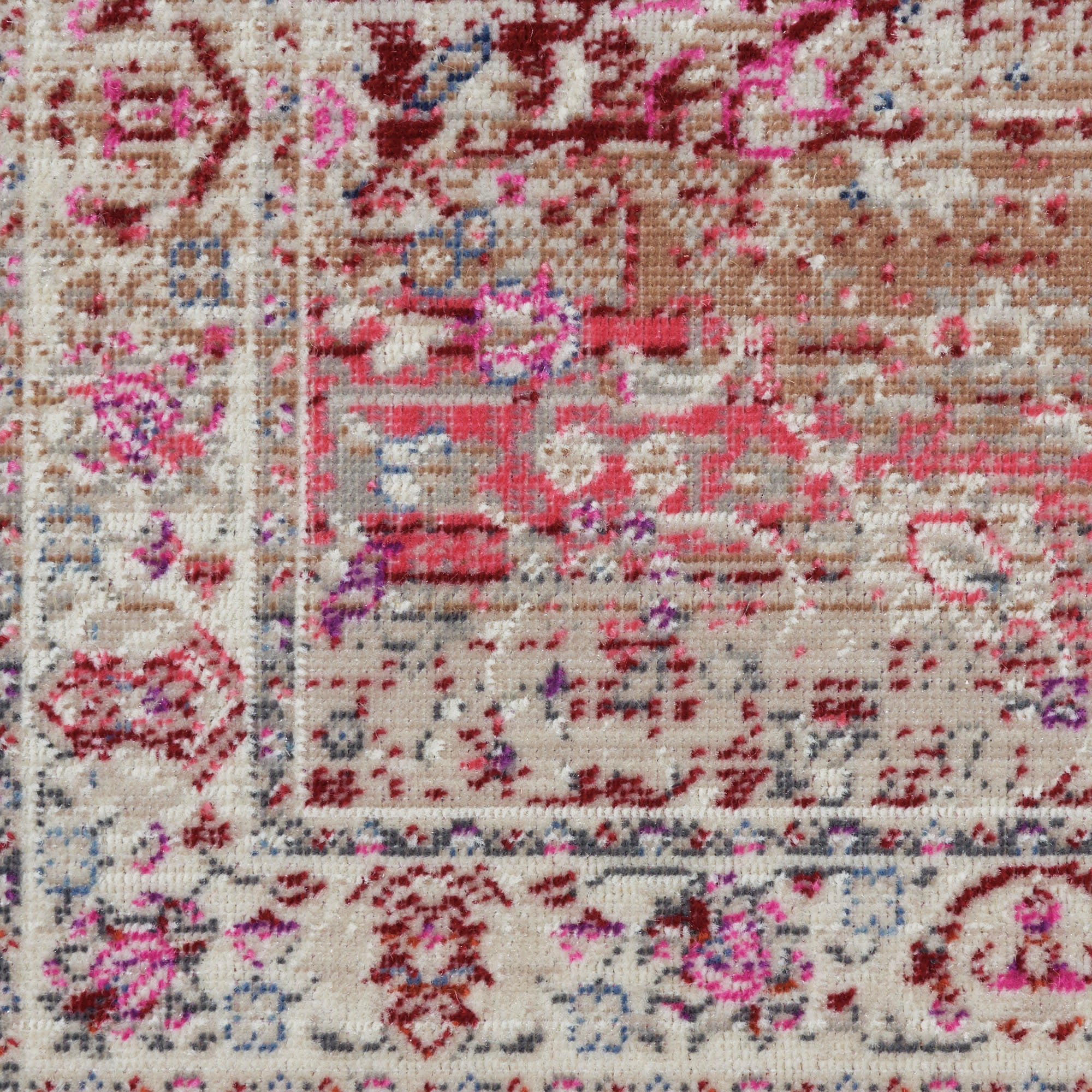 6' Ivory And Red Floral Distressed Runner Rug - Home & Garden