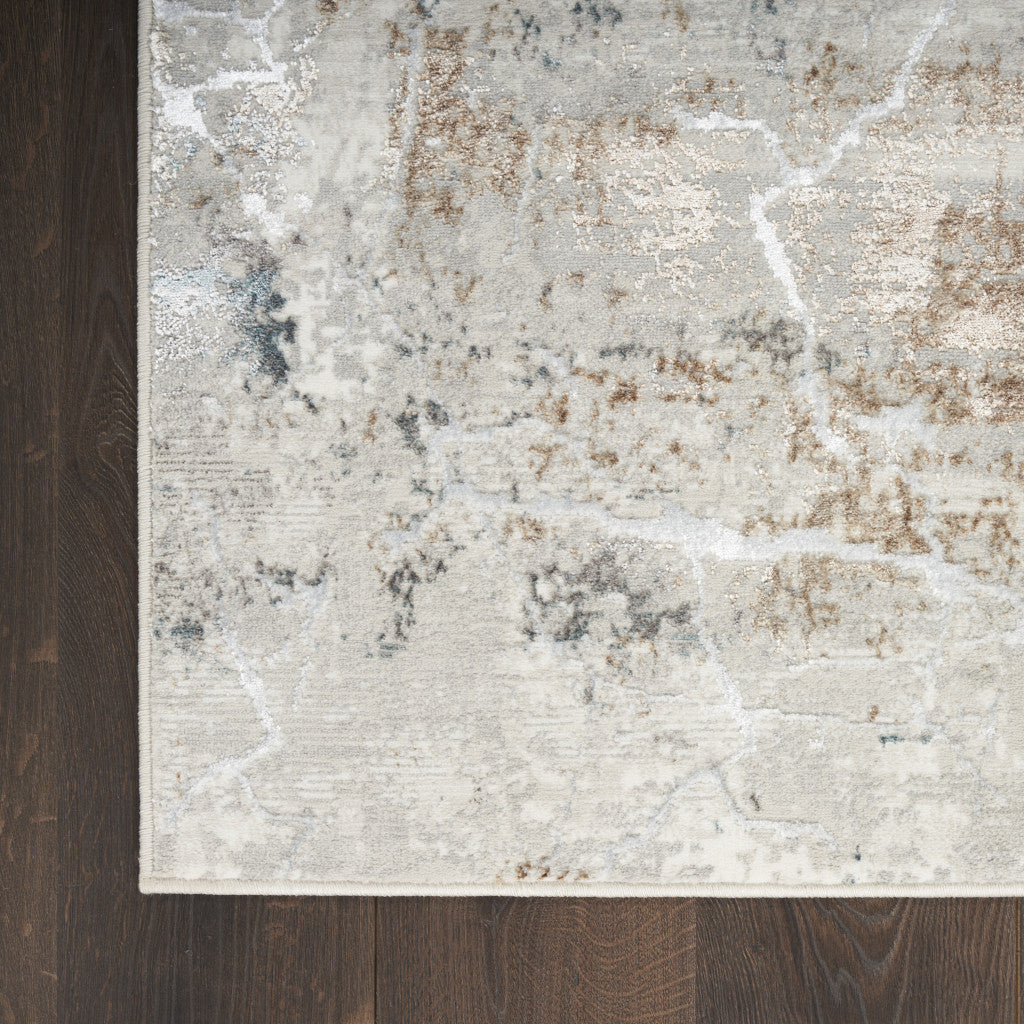 5' X 7' Ivory Gray and Brown Abstract Non Skid Area Rug - Home & Garden