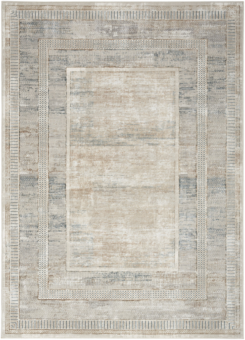 5' X 7' Ivory Blue and Gray Geometric Non Skid Area Rug - Home & Garden
