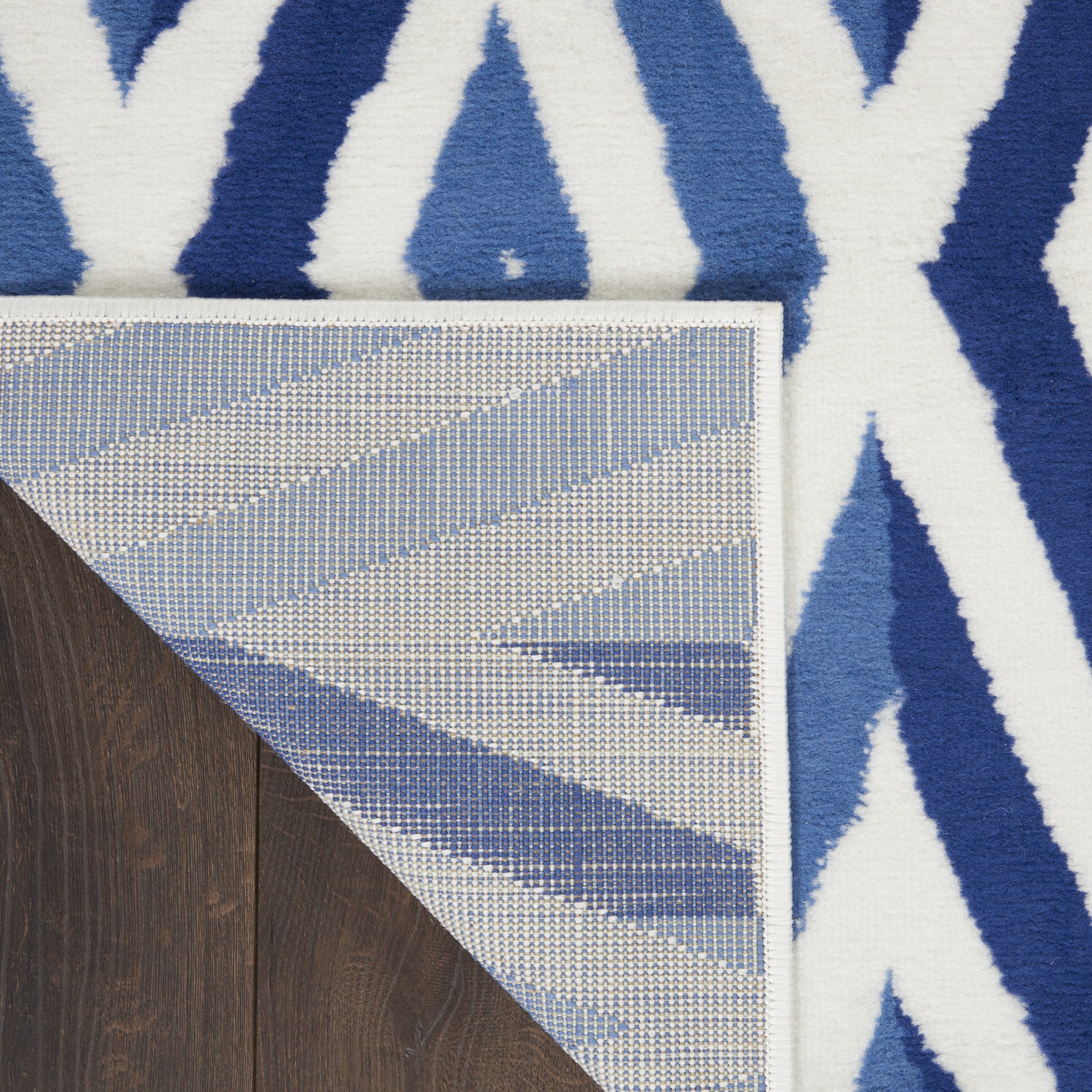 7' X 10' Ivory and Blue Geometric Distressed Non Skid Area Rug - Home & Garden