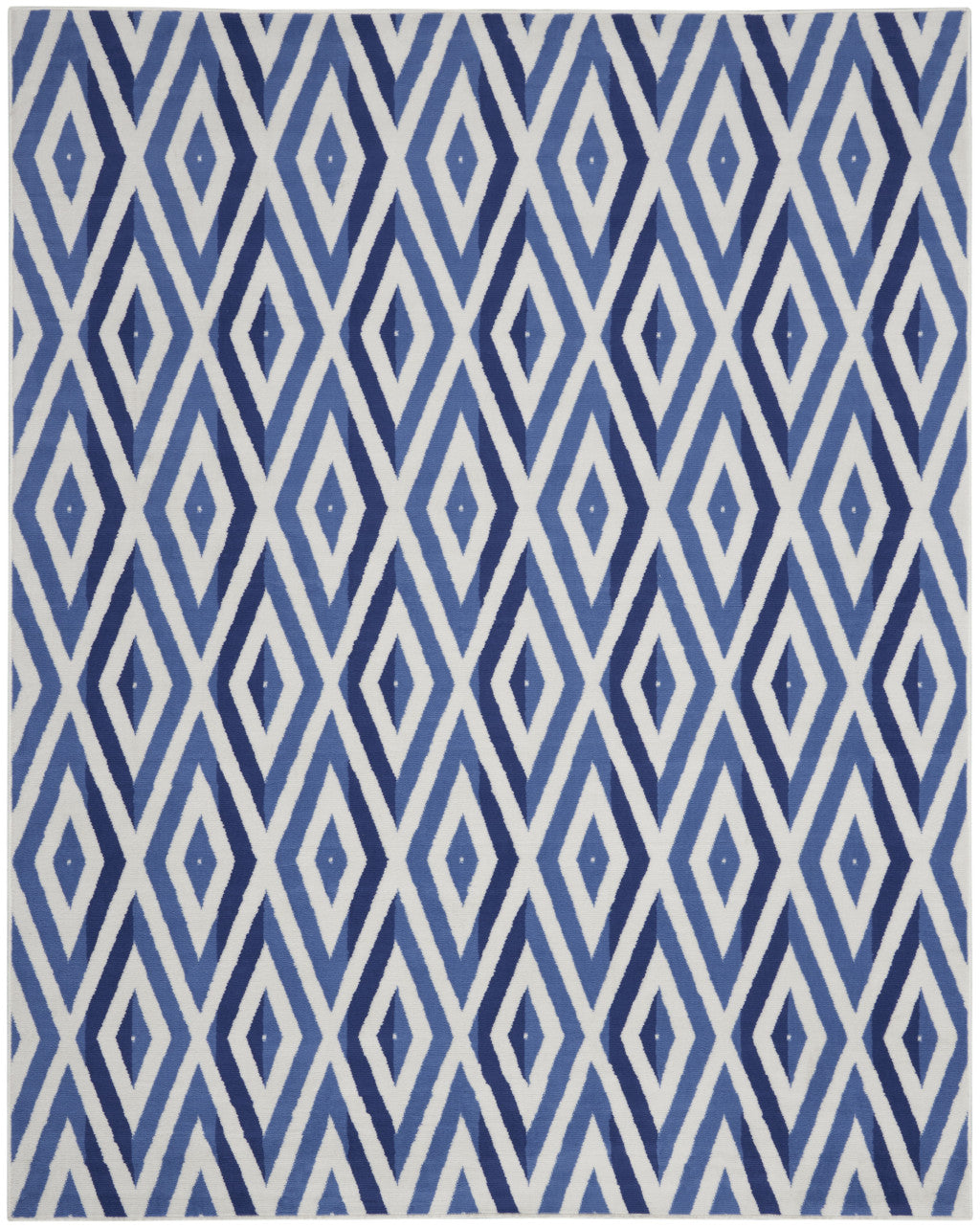 7' X 10' Ivory and Blue Geometric Distressed Non Skid Area Rug - Home & Garden