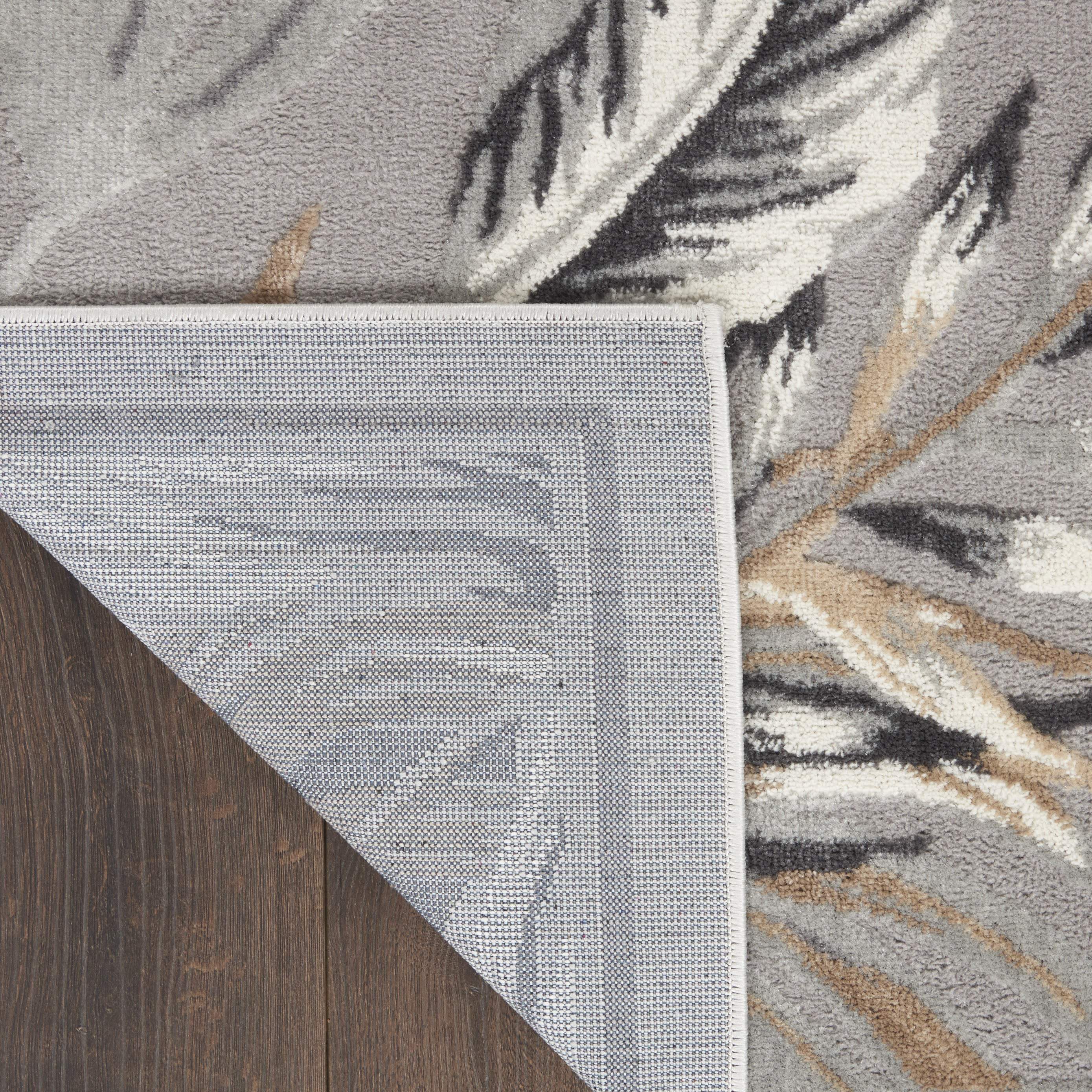 5' X 7' Gray Black And Tan Botanical Leaves Area Rug - Home & Garden