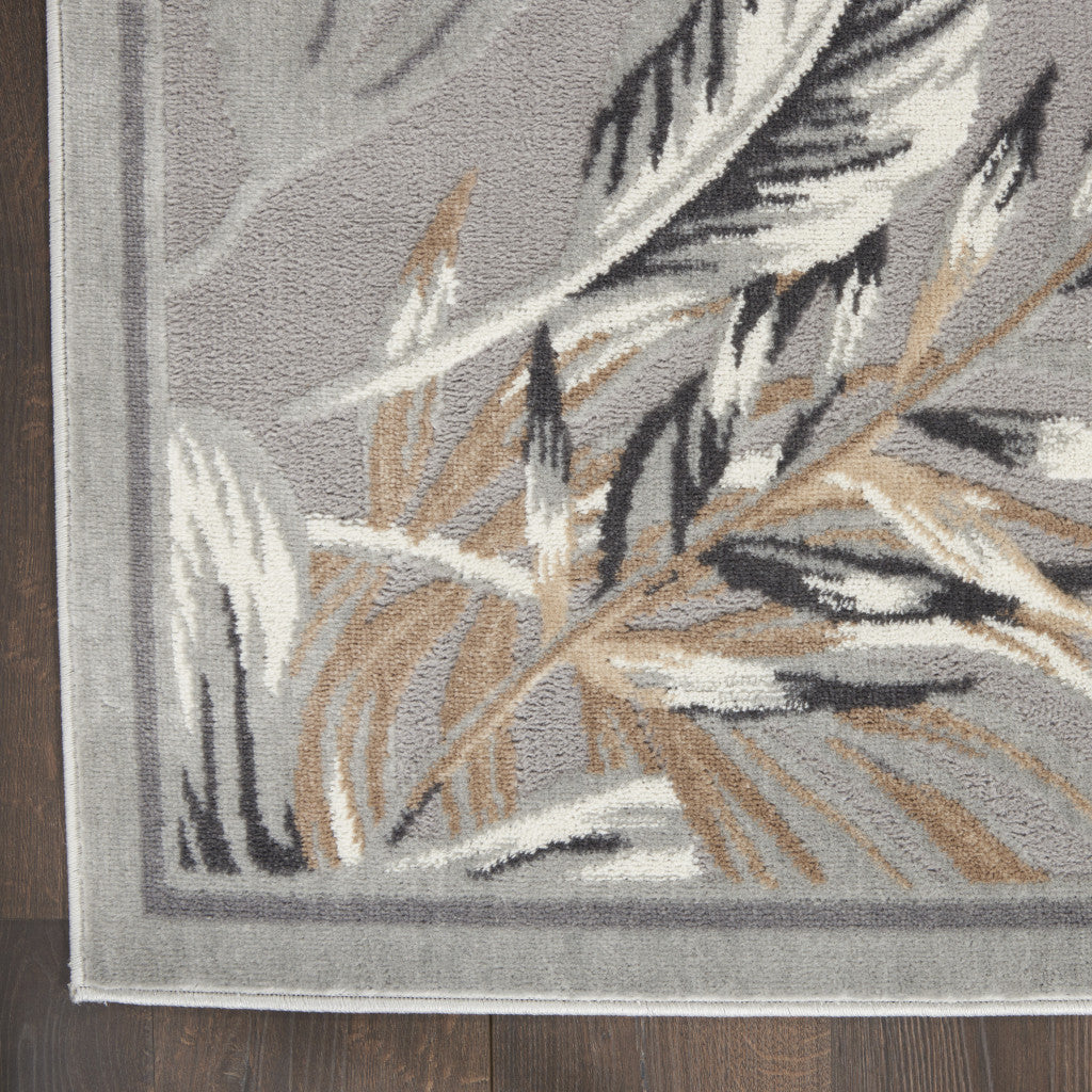 5' X 7' Gray Black And Tan Botanical Leaves Area Rug - Home & Garden