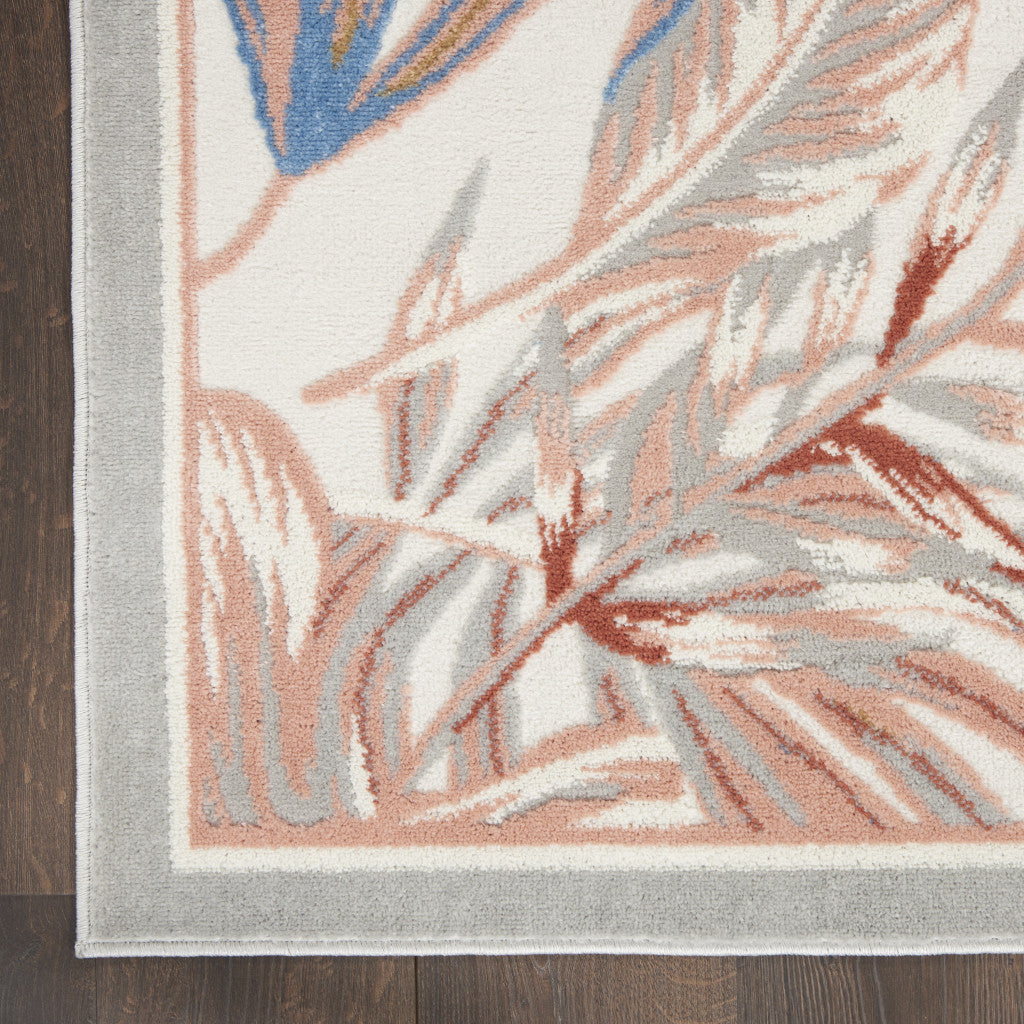 5' X 7' Ivory Blue And Gray Botanical Leaves Area Rug - Home & Garden