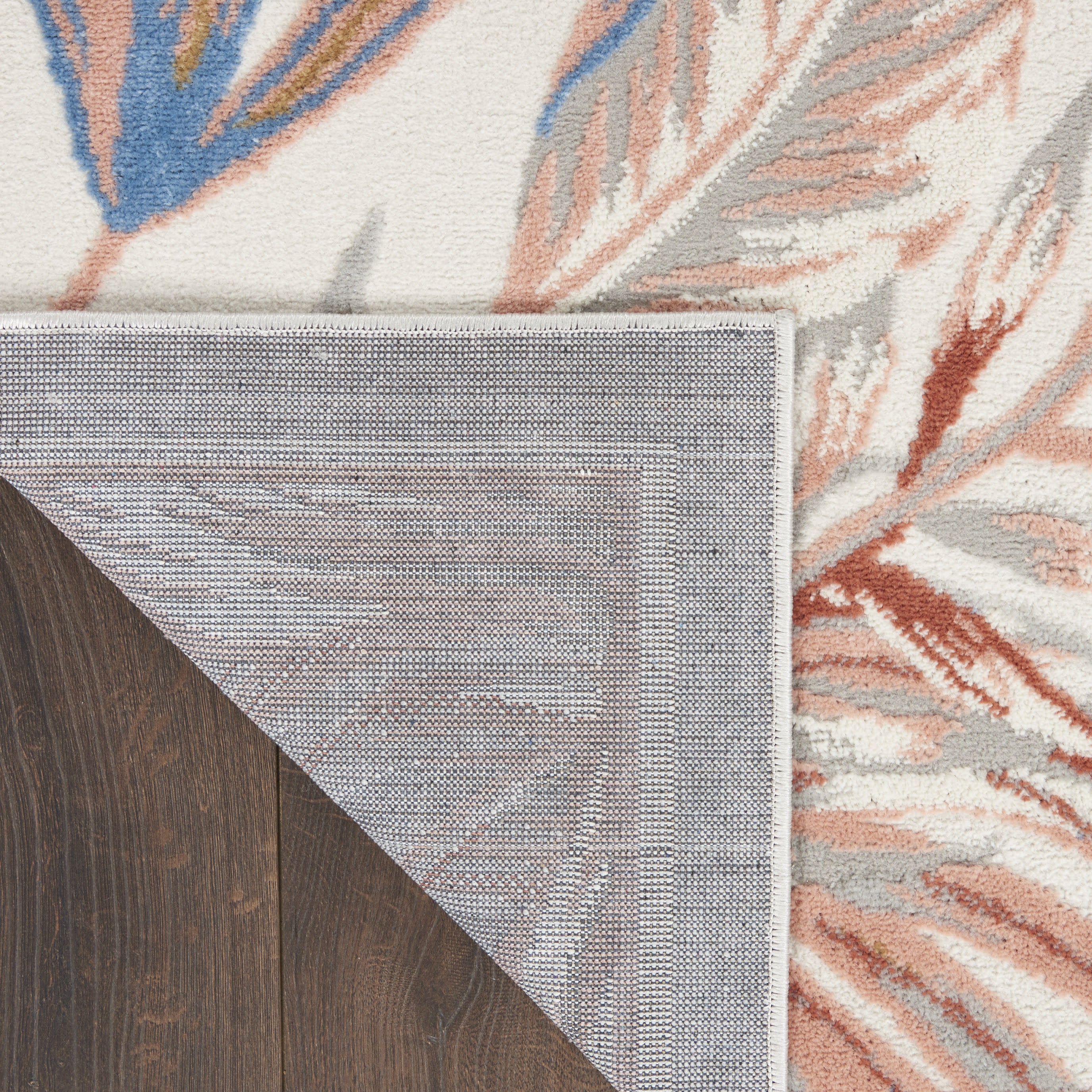 5' X 7' Ivory Blue And Gray Botanical Leaves Area Rug - Home & Garden