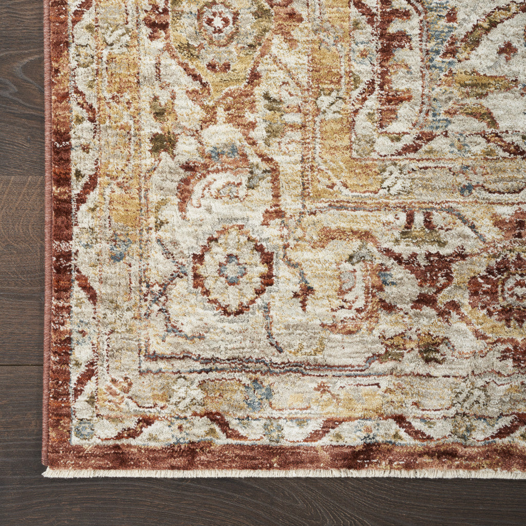 10' Rust Ivory And Blue Geometric Distressed Runner Rug - Home & Garden