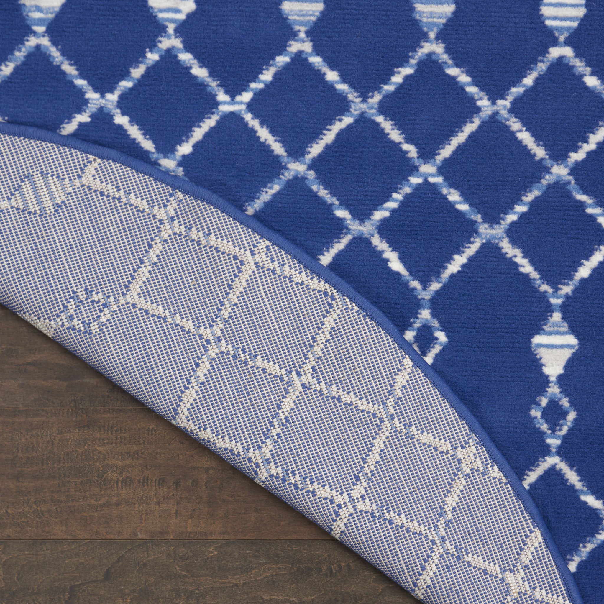 8' Navy Blue and Ivory Geometric Round Rug - Home & Garden