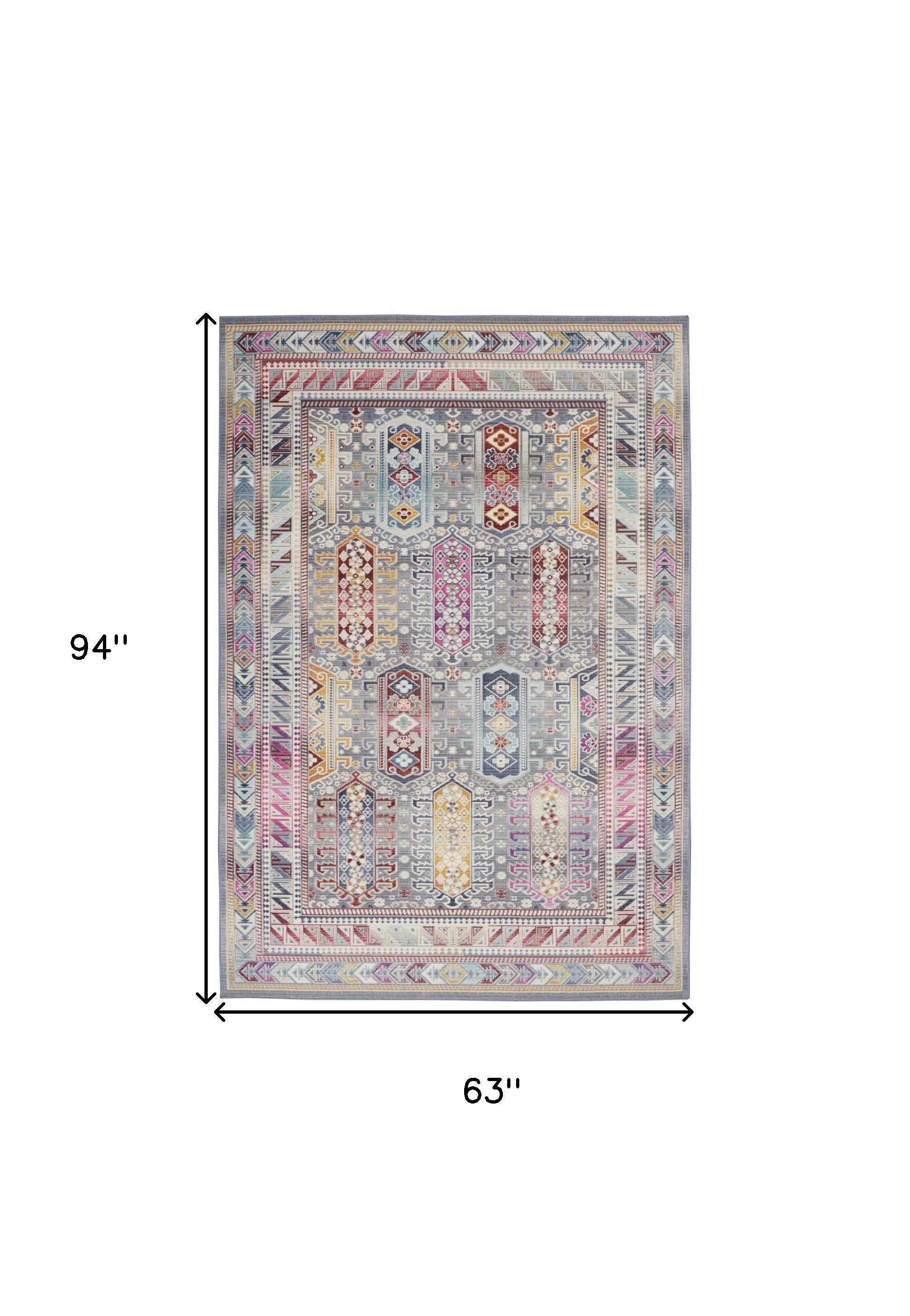 5' X 8' Ivory Gray And Red Floral Distressed Area Rug - Home & Garden