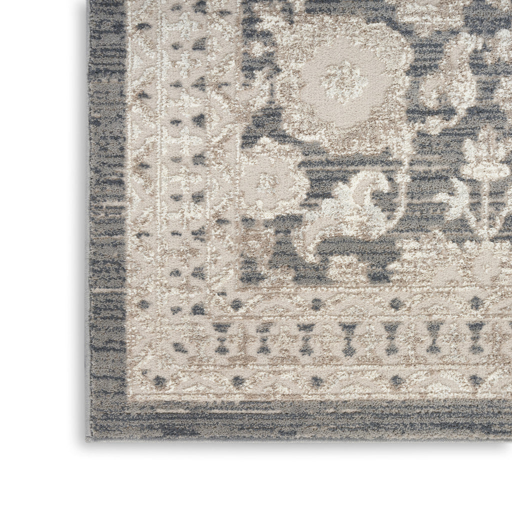 5' X 7' Ivory Gray And Charcoal Floral Distressed Non Skid Area Rug - Home & Garden