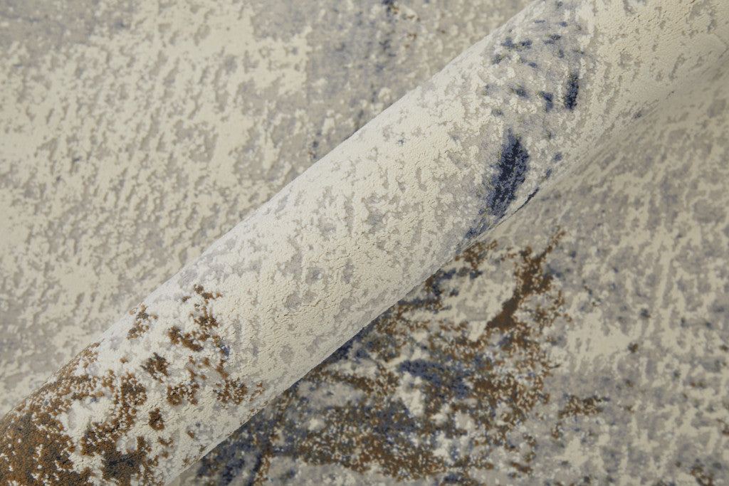 2' X 3' Ivory Blue and Brown Abstract Power Loom Area Rug - Home & Garden