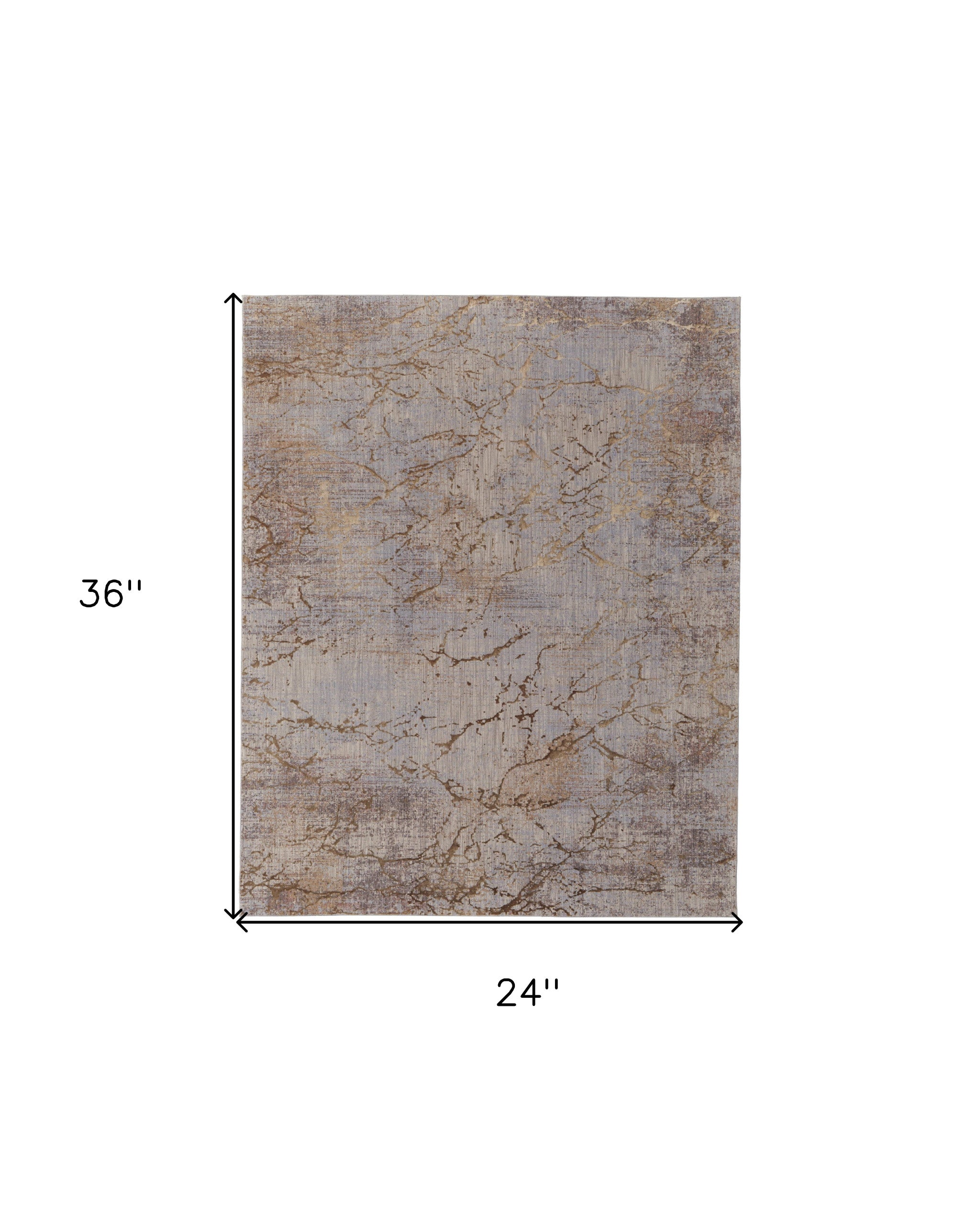 2' X 3' Tan Brown and Taupe Abstract Power Loom Area Rug - Home & Garden