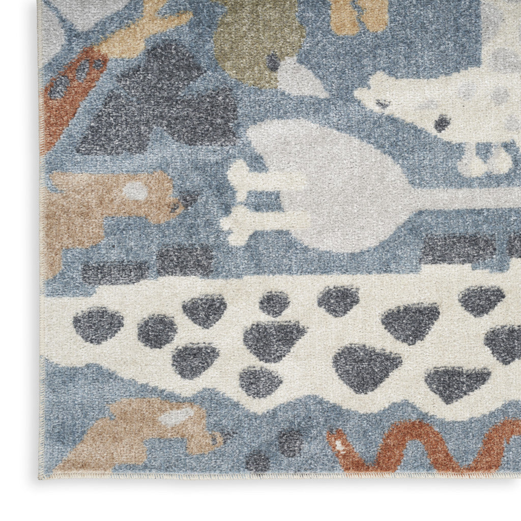 2' X 4' Ivory Blue And Brown Animal Print Area Rug - Home & Garden