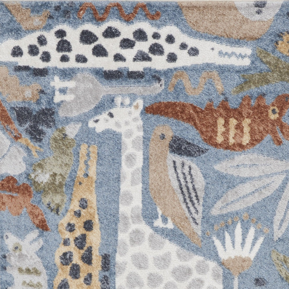 2' X 4' Ivory Blue And Brown Animal Print Area Rug - Home & Garden