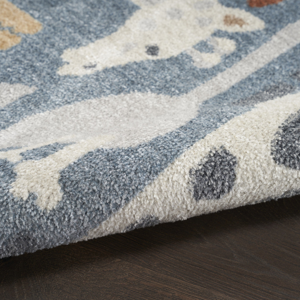 2' X 4' Ivory Blue And Brown Animal Print Area Rug - Home & Garden