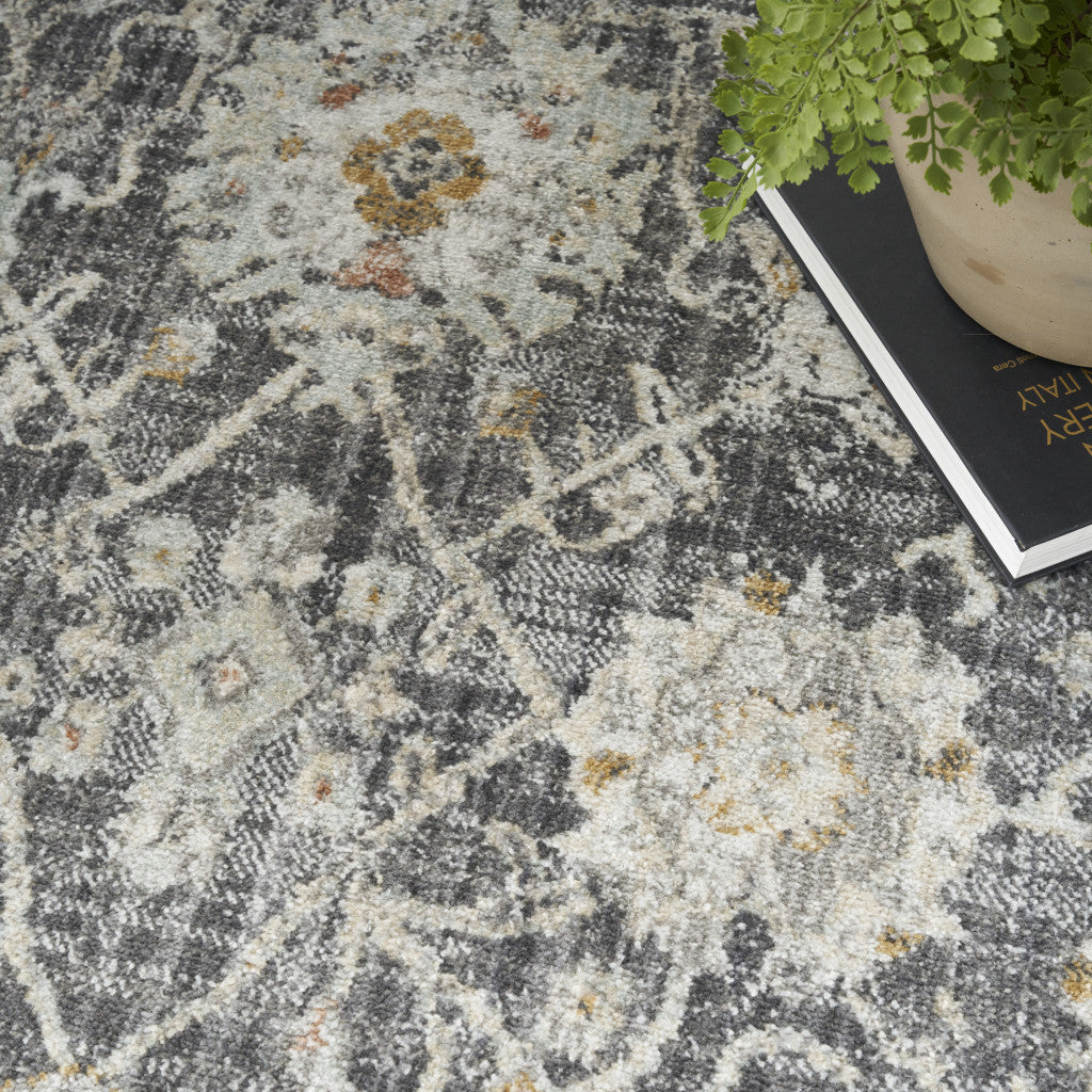 10' X 14' Gray Floral Distressed Area Rug - Home & Garden