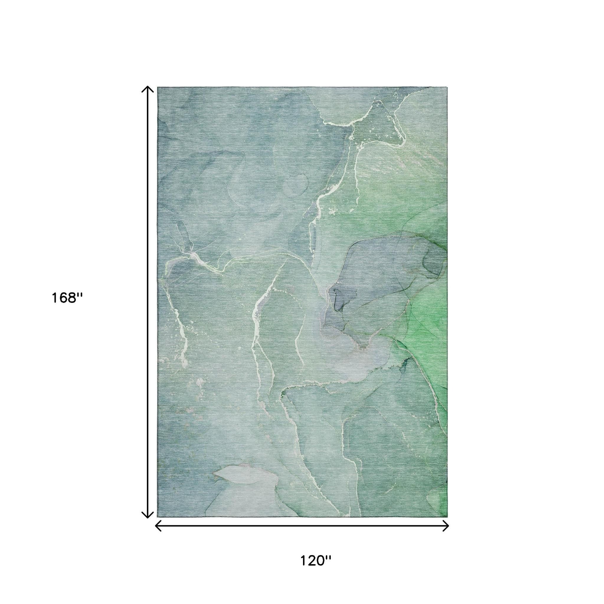 10' X 14' Teal And Ivory Abstract Washable Area Rug With UV Protection - Home & Garden