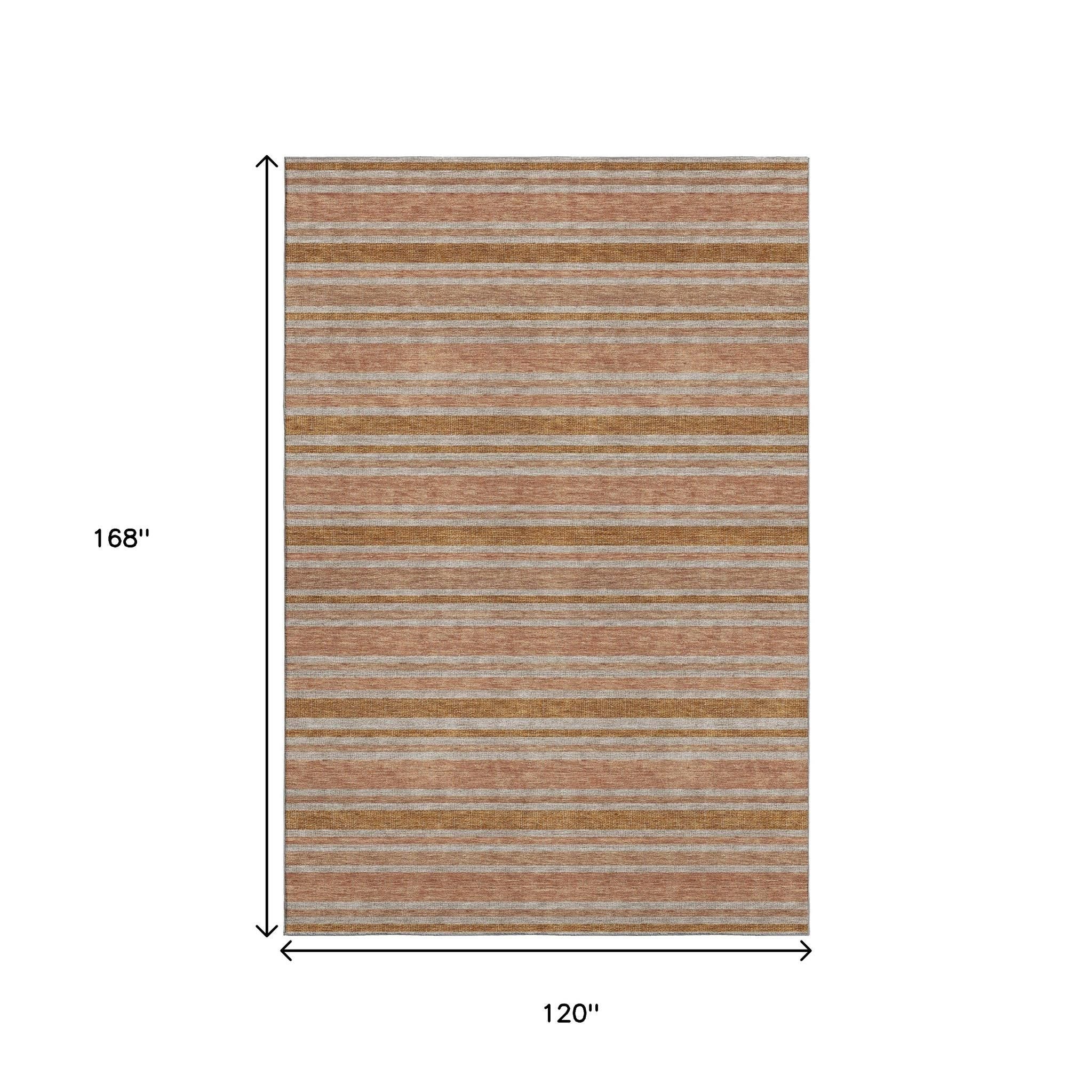 10' X 14' Rust And Beige Striped Washable Area Rug With UV Protection - Home & Garden