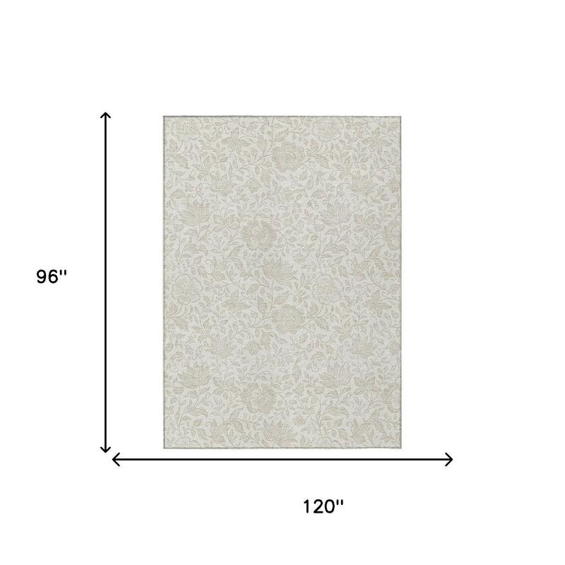 Ivory beige floral area rug, flat weave with subtle border