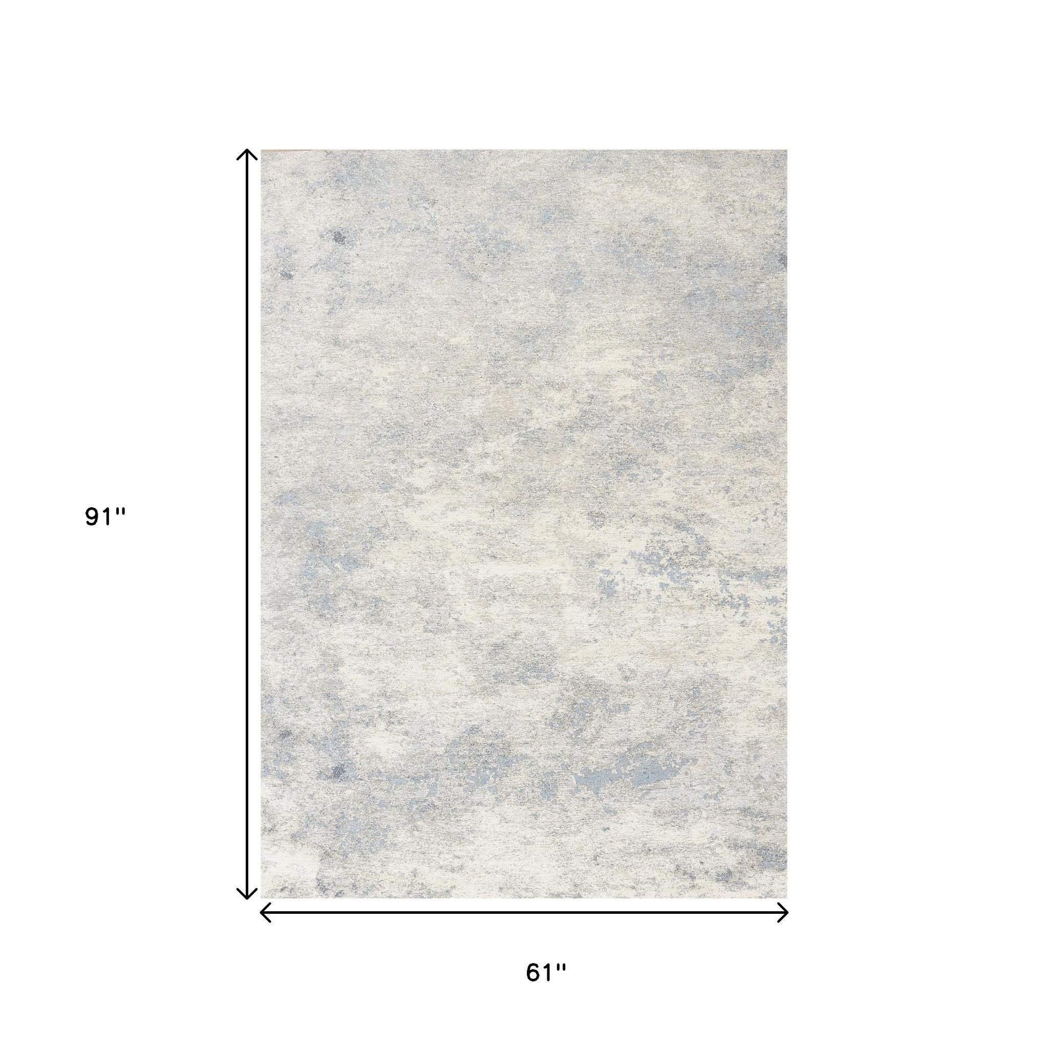 5' X 8' Cream And Blue Abstract Area Rug - Home & Garden