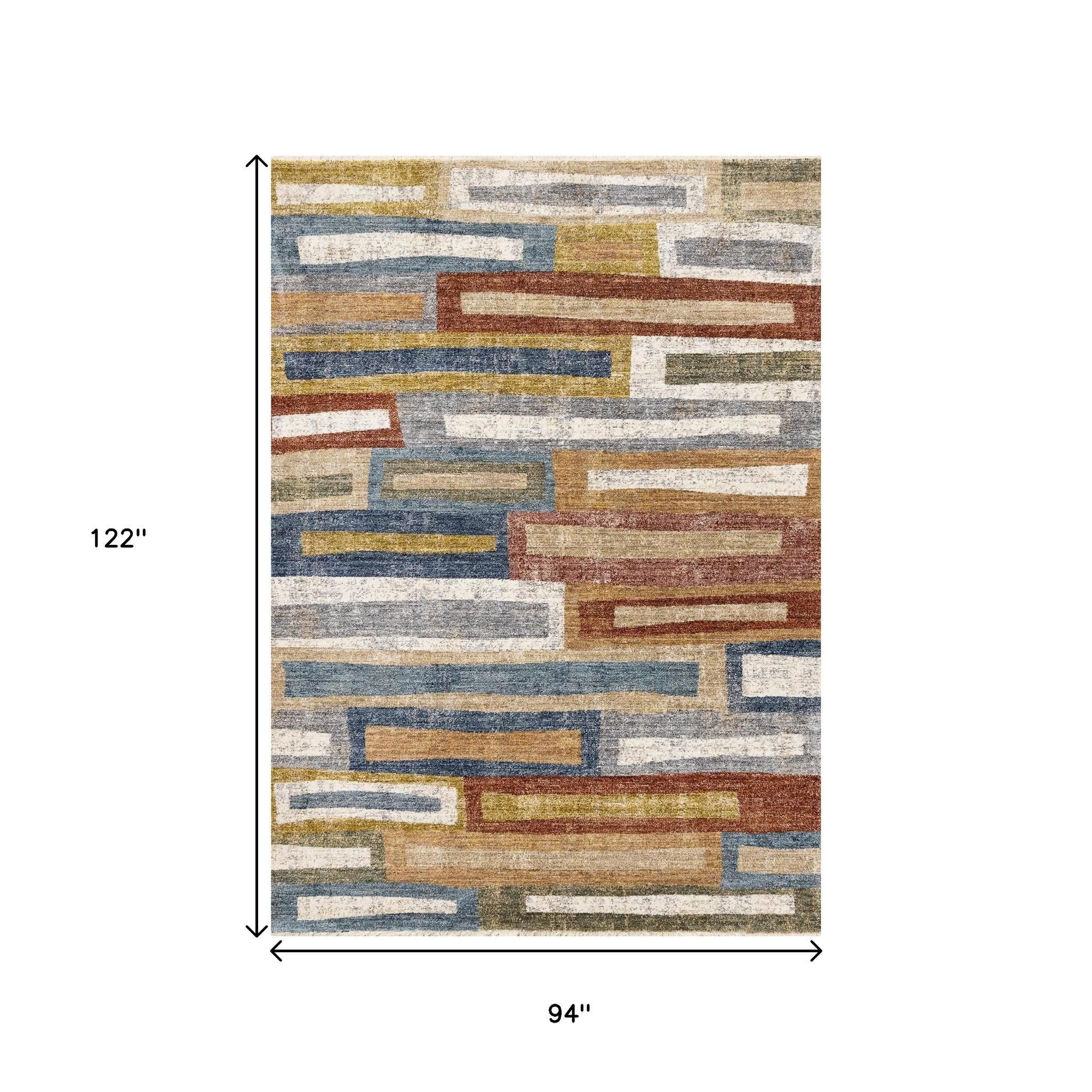 8' X 10' Orange Blue And Beige Geometric Area Rug - Home & Garden