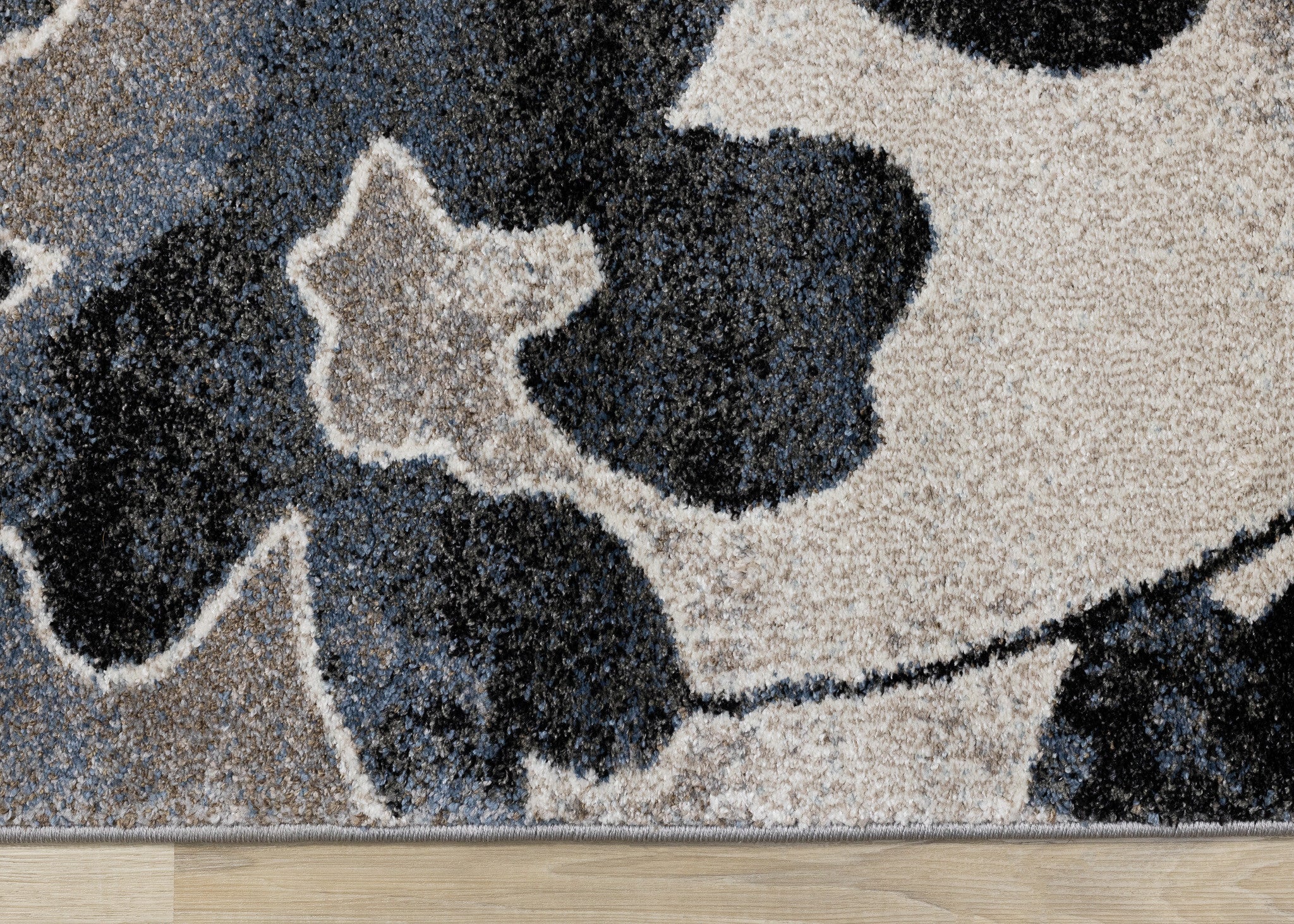 8' Blue Cream And Black Botanical Leaves Runner Rug - Home & Garden