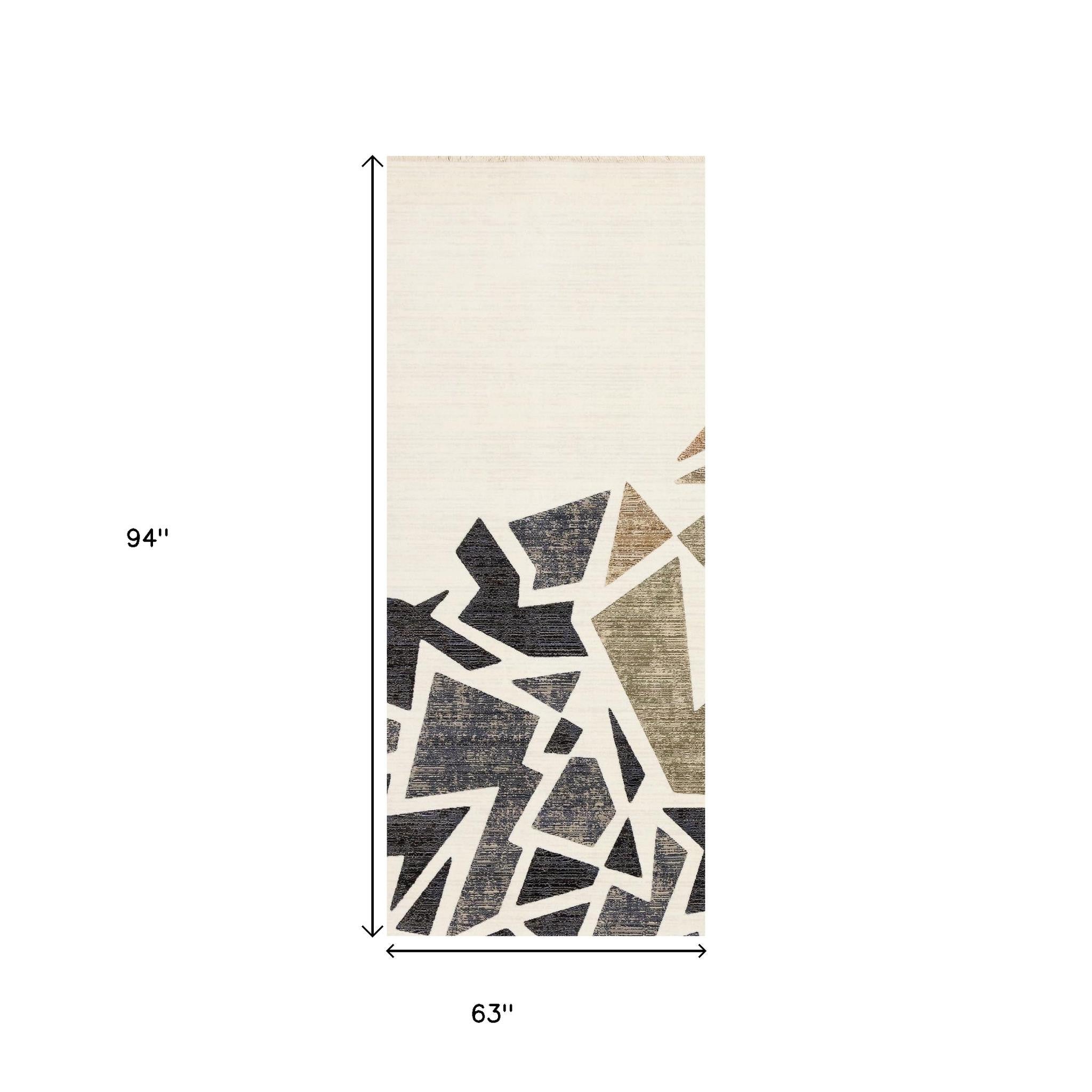 5' X 8' Cream Black And Tan Abstract Area Rug - Home & Garden