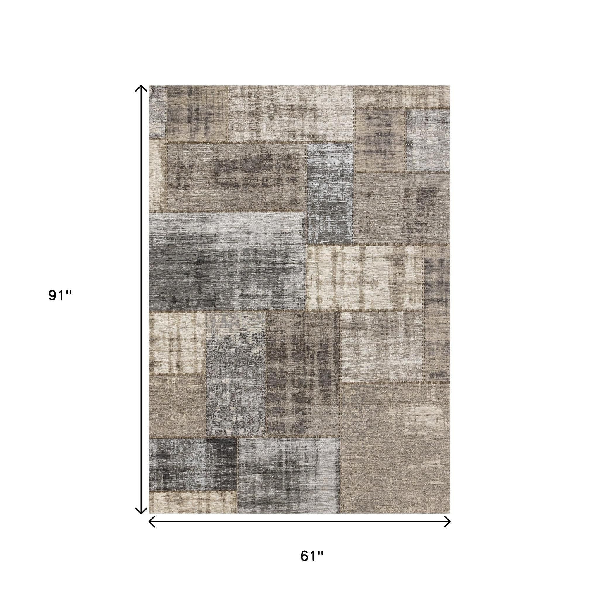5' X 8' Gray Cream And Tan Abstract Area Rug - Home & Garden