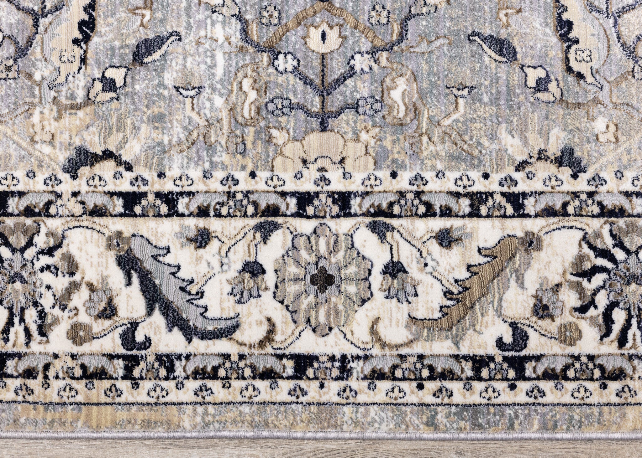 8' Beige Gray And Black Medallion Runner Rug - Home & Garden