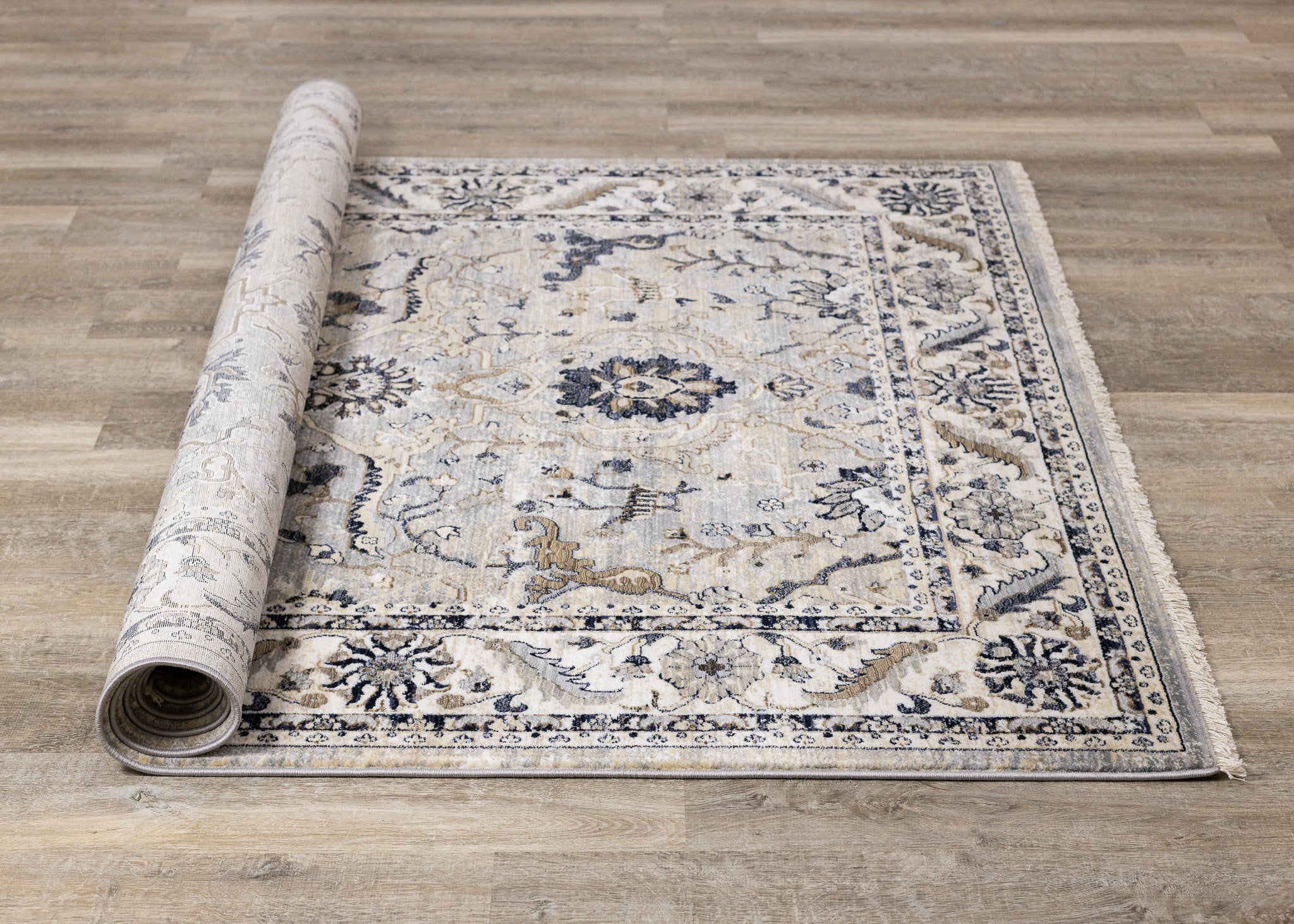 8' Beige Gray And Black Medallion Runner Rug - Home & Garden